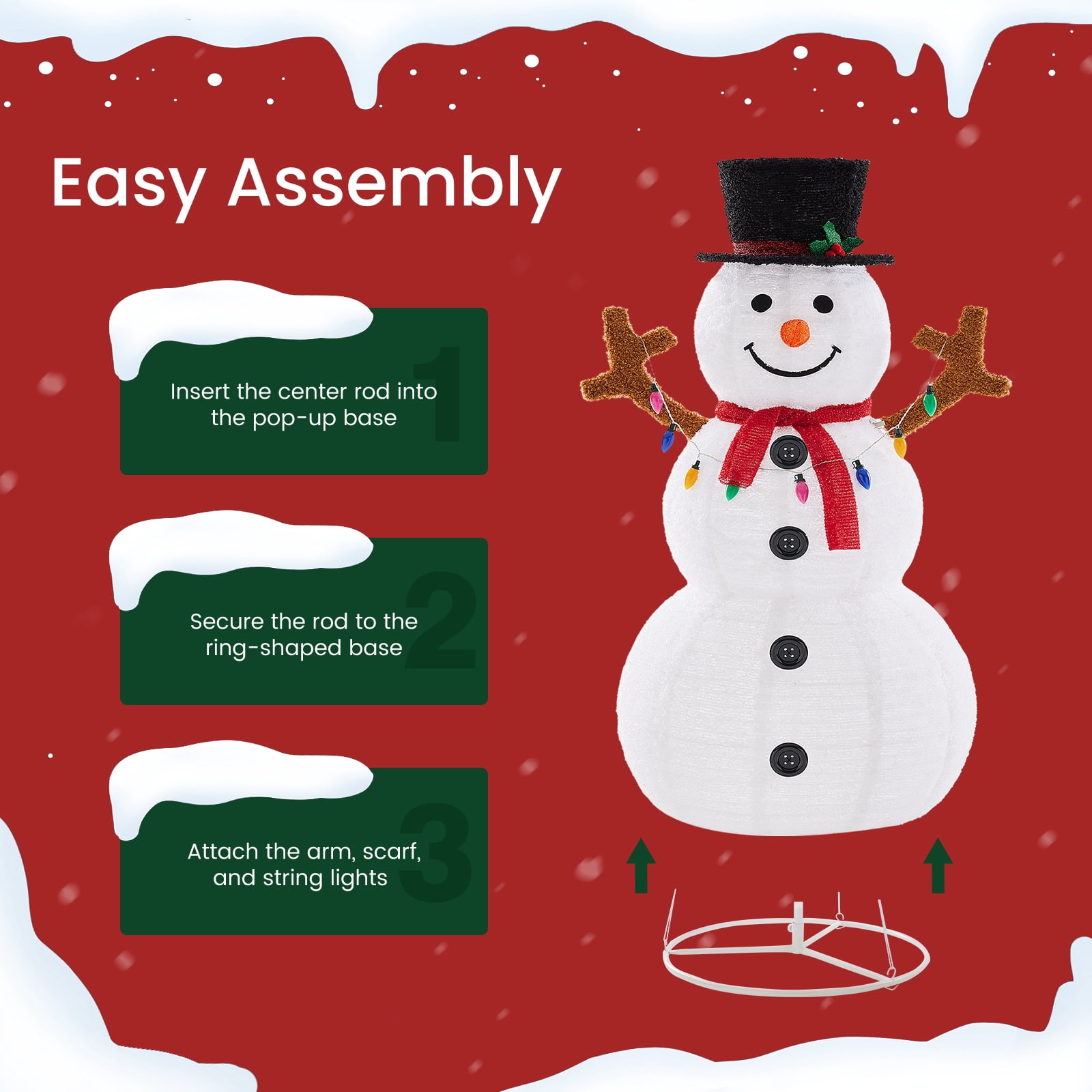 Gianna 5FT Lighted Pop-Up Snowman with 200 LED Lights, Hat and Scarf, Large Outdoor Christmas Holiday Decoration, Multicolored