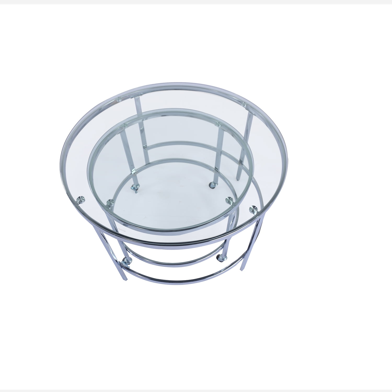 Kepooman Set of 2 Glass Nesting Table for Living Room, Round Side Table on Casters, Silver Kepooman Set of 2 Glass Nesting Table for Living Room, Round Side Table on Casters, Silver