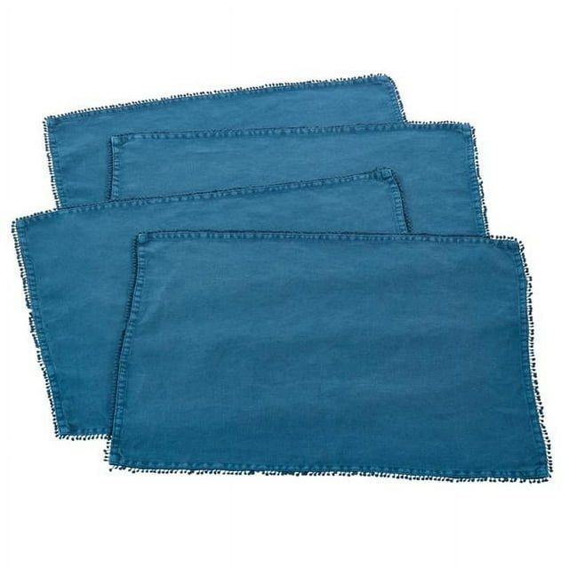 SARO 15062.N20S 20 in. Square Pompom Design Napkin Natural - Set of 4