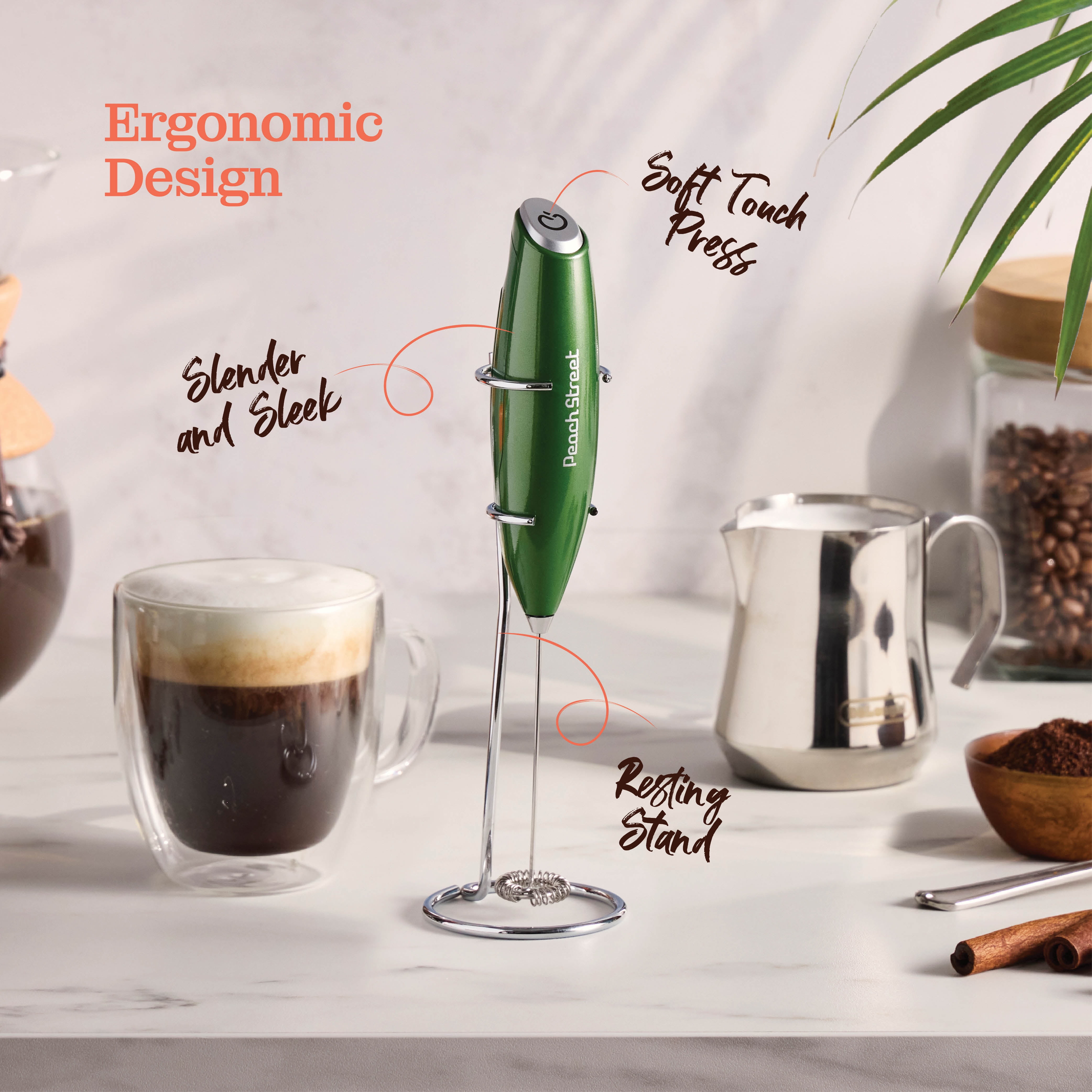 BETTFOR Electric Milk Frother Handheld with Stand Battery Powered Coffee  Whisk Frother, Drink Mixer Handheld For Coffee, Frappe, Latte, Matcha, Hot