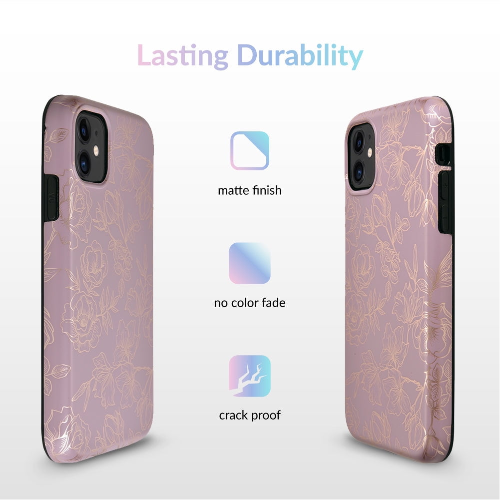 VELVET CAVIAR for iPhone 11 Case Rose Gold Flowers - Protective Mauve Purple Case for Women - Dusty Rose Floral