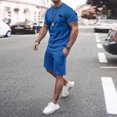 thumbnail image 3 of Men's Spring Summer 2-Piece Outfit, Casual Muscle Fit Short Sleeve Tee and Classic Fit Sport Shorts, Lightweight Tracksuit For Sports and Leisure,Blue,5XL, 3 of 6