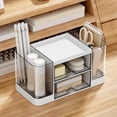 thumbnail image 6 of Clear Plastic Desk Organizer with Drawers and Compartments, Desktop Storage Caddy with Pen Holders for Office Supplies, Makeup, and Accessories, 6 of 6