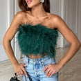 thumbnail image 2 of HomeGardon Women Shirts Women's Sexy Strapless Feather Tulle Crop Top Elegant Mesh Pleated Tube Tops Off Shoulder Bustier for Party Clubwear Y2K Navy,S-XXL, 2 of 8