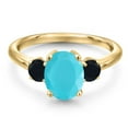 thumbnail image 3 of Gem Stone King 18K Yellow Gold Plated Silver Green Turquoise and Black Onyx Engagement Ring for Women | 1.94 Cttw | Oval 9X7MM | Gemstone Birthstone | Size 5, 3 of 6