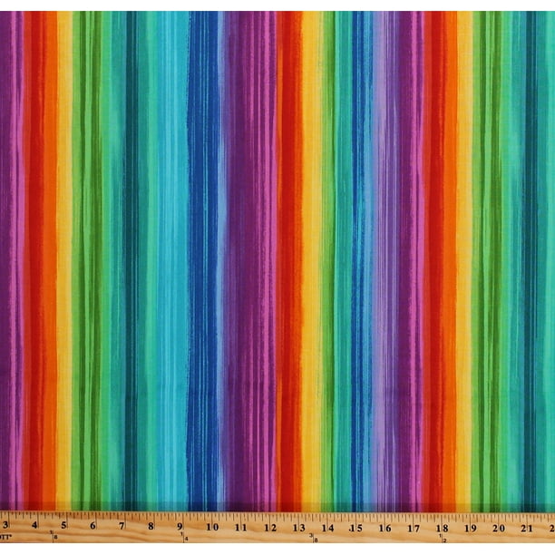 Cotton Rainbow Stripes Bright Colors MultiColor Striped Cotton Fabric
