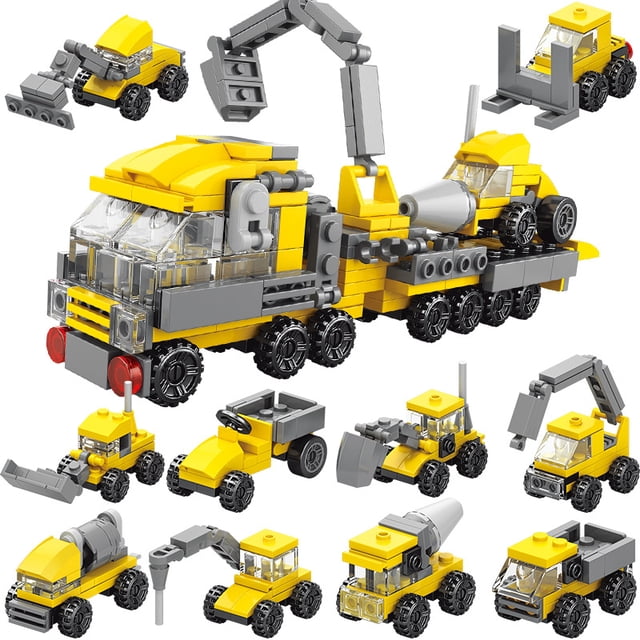 Juguete de bloques de construcción para niños, ensamblaje de partículas pequeñas, vehículo de ingeniería resistente, 10 cajas (Lele Brothers 9116), caja