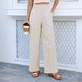 thumbnail image 5 of HKYNLAG Women Striped Linen Pants Loose Wide Leg Trousers Casual High Rise Smock Waist Pants Comfy Lounge Pants with Pockets Complexion L, 5 of 5
