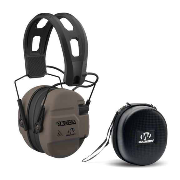 Walker's Recon Low-Profile Digital Electronic Muff with SAC Technology and NRR 26 (Flat Dark Earth) Bundle with Walker's Hearing Protection Case (2 Items)