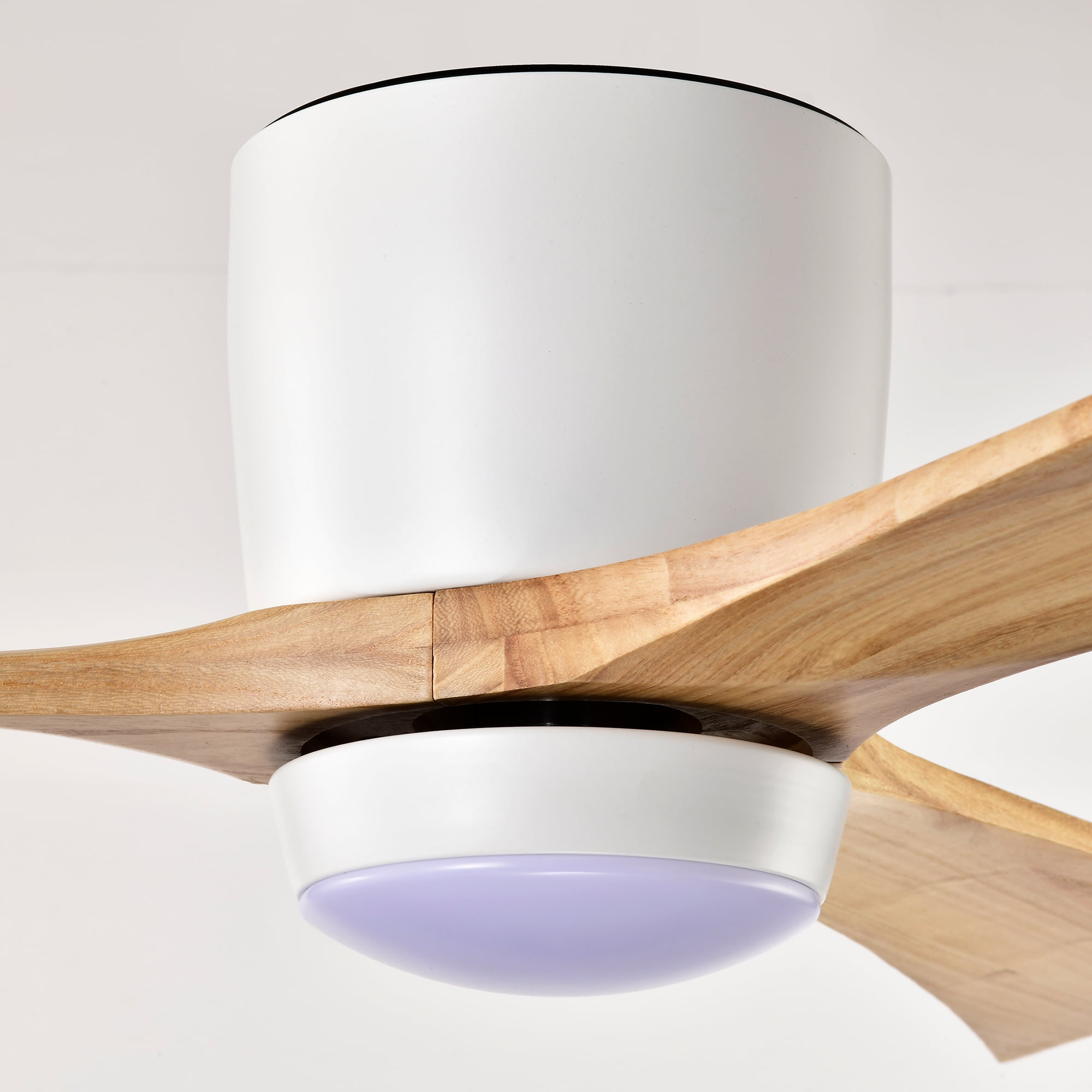BOFANG 52" Flush Mount Solid Wood Ceiling Fan with Light & Remote, DC Reversible(Natural)