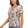 thumbnail image 2 of Wukai Watercolor Floral With Butterflies Casual V-Neck Graphic Tees for Women: Lightweight and Breathable Summer Tops with Stylish Design-X-Large, 2 of 8