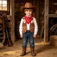 thumbnail image 2 of mgoYE Cowboy Cowgirl Outfits for Boys, Toddler Kids Dress Up Role Play Parties Cowboy Kids' Vest & Bandana Set Hat(Brick Red,3-4 Years), 2 of 7