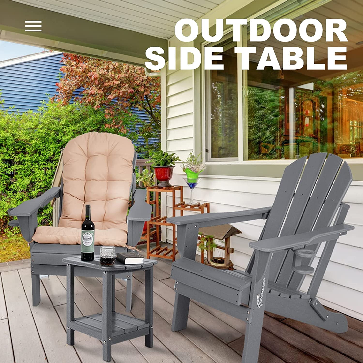 Nalone End Table Adirondack Small Side Table 16.5" Outdoor HDPE Plastic Small End Table for Home Living Room Bedroom Patio Farmhouse (Grey)