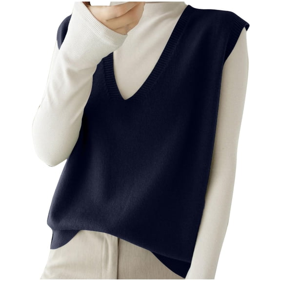 AherBiu Sweater Vests for Women V Neck Sleeveless Pullover Knitted Tops Solid Color Basic Tank Sweaters