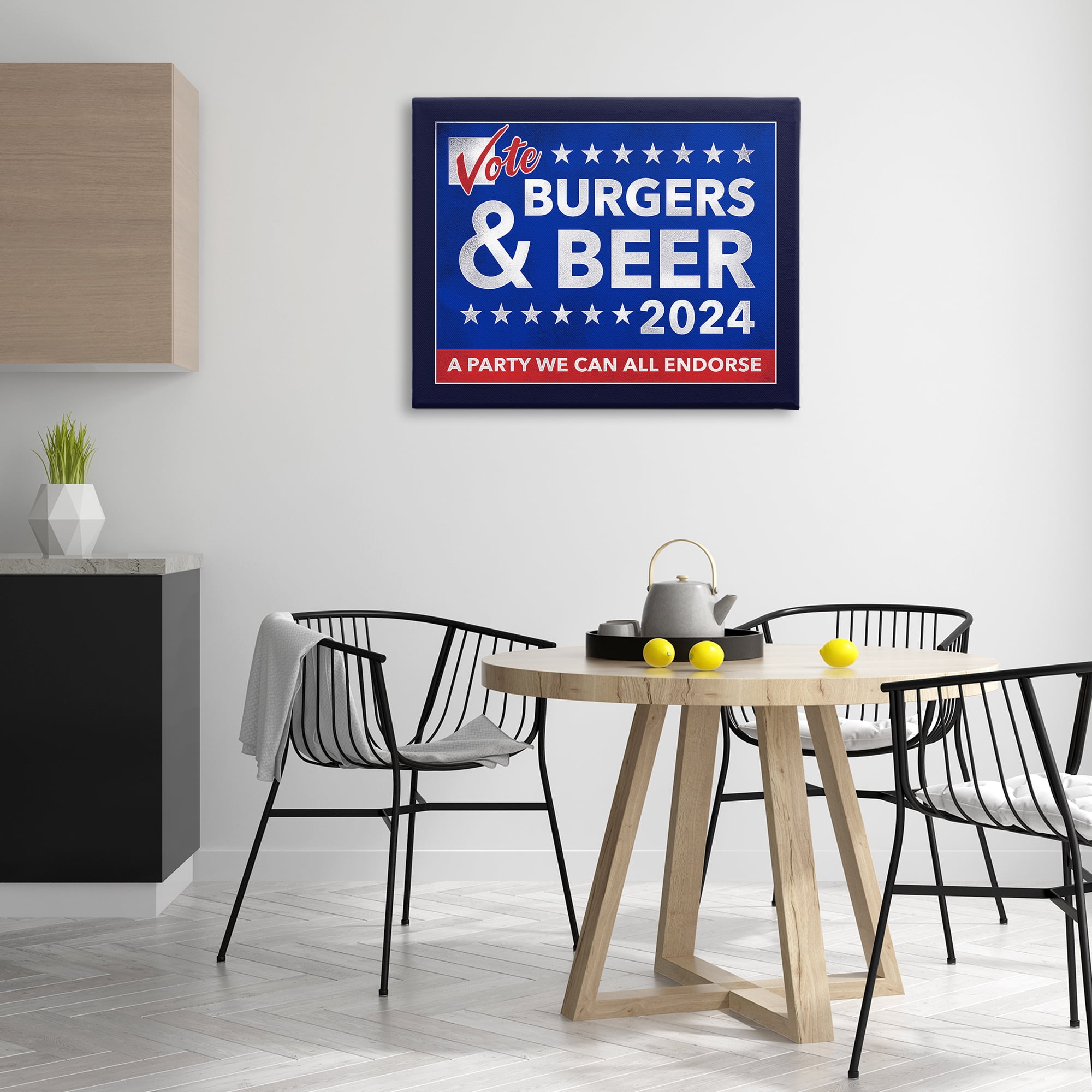 Stupell Industries Burgers & Beer Vote Food & Beverage Painting Wrapped Canvas Art Print Wall Art, 40 x 30