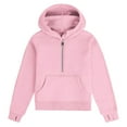 thumbnail image 4 of Miluxas Cropped Hoodies for Girls Half Zip Up Sweatshirts Casual Long Sleeve Pullover Tops with Pockets Thumb Hole Pink 5 Years, 4 of 5