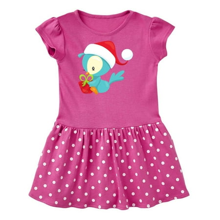 

Inktastic Christmas Bird Blue Bird Bird With Present Gift Toddler Girl Dress