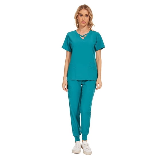 Unisex Medical Scrubs Set Nursing Work Uniform with Pockets Jogger Style for Hospital