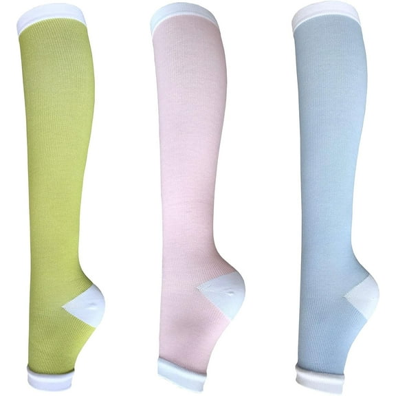 3Pairs Open Toe Toeless Compression Socks(15-20mmHg) for Men and Women Support Stocking(Mix color, S/M)
