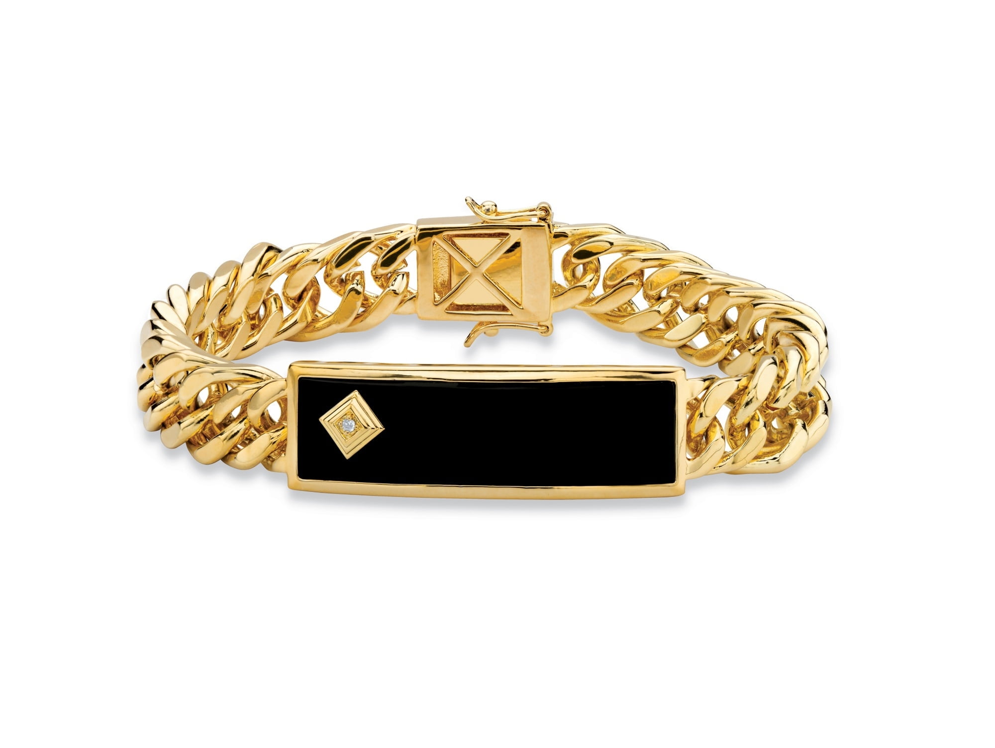 PalmBeach Jewelry Men's Genuine Black Onyx Masonic Insignia Curb