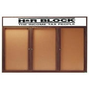 Aarco Products WBC4896-3RH 3-Door Enclosed Bulletin Board with Header - Walnut