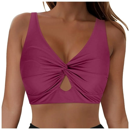 vigerkar Women Bikini Top - Push Up Swim Top Only Bra Padded Swimsuit Tops 2025 Bathing Suit Tops Wine  XL