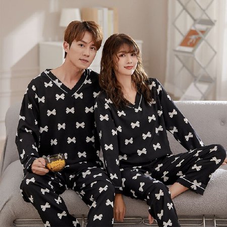 

PIKADINGNIS Autumn Winter Long-sleeve Sleepwear Leisure Men Style Couple Pajamas Set Sleepwear Top Pant Young Lovers Pajamas Sets Women Home