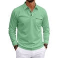 thumbnail image 3 of Hearthz Men's Polo Shirts Soft Breathable Moisture Wicking Long Sleeve Work Shirts for Men Plain Collared Mens Golf Polos with Pocket Green XXXL, 3 of 9