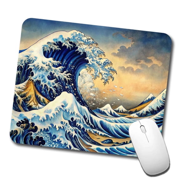 Japanese Blue Ocean Waves Ink Painting Mouse Pad Low Profile Gaming Mat