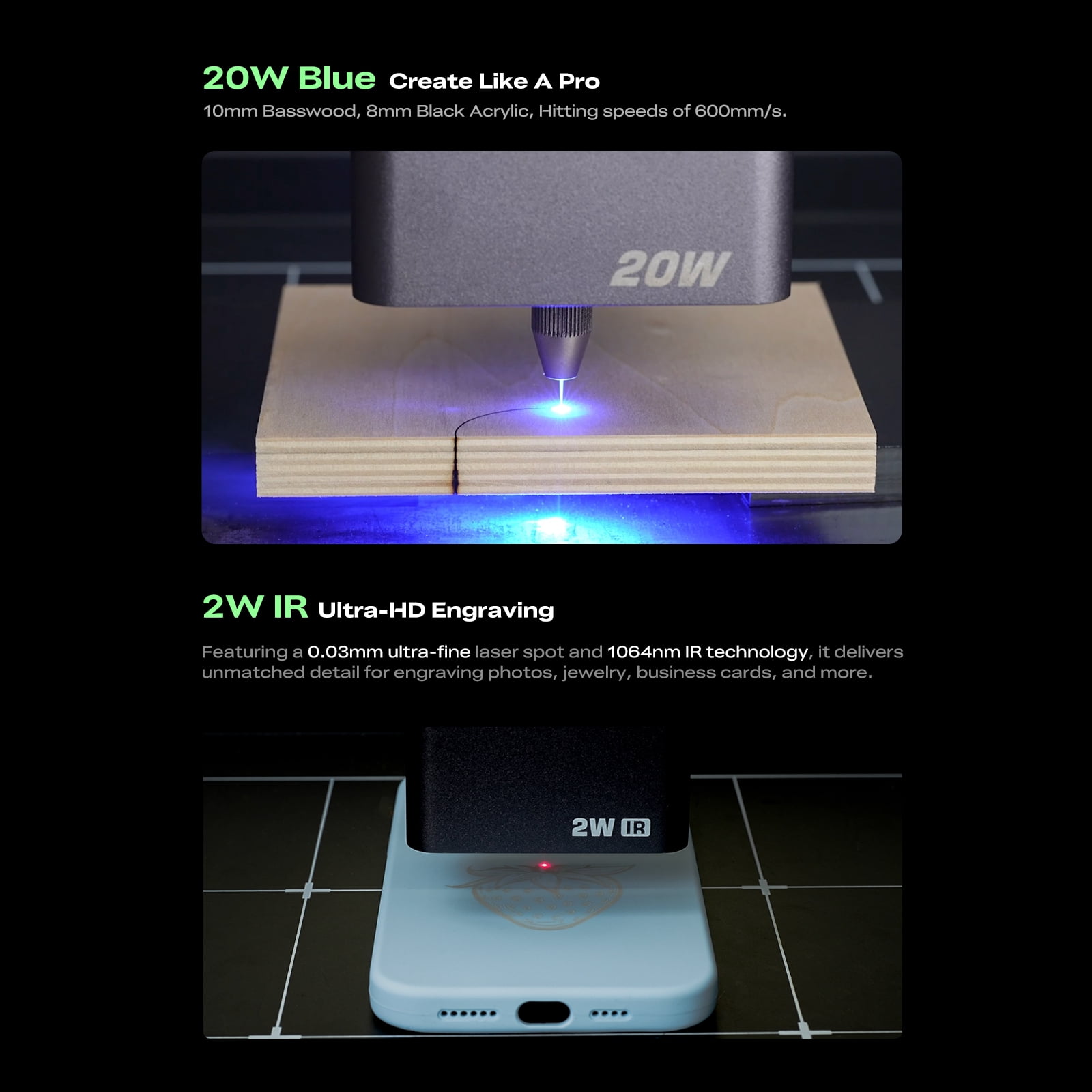 Creality Falcon A1 Pro 20W Laser Engraver & Cutter with 20W&2W Switchable Laser Modules (Optional), Enclosed Engraver with Smart Touch Screen, HD Camera Real-time Monitoring