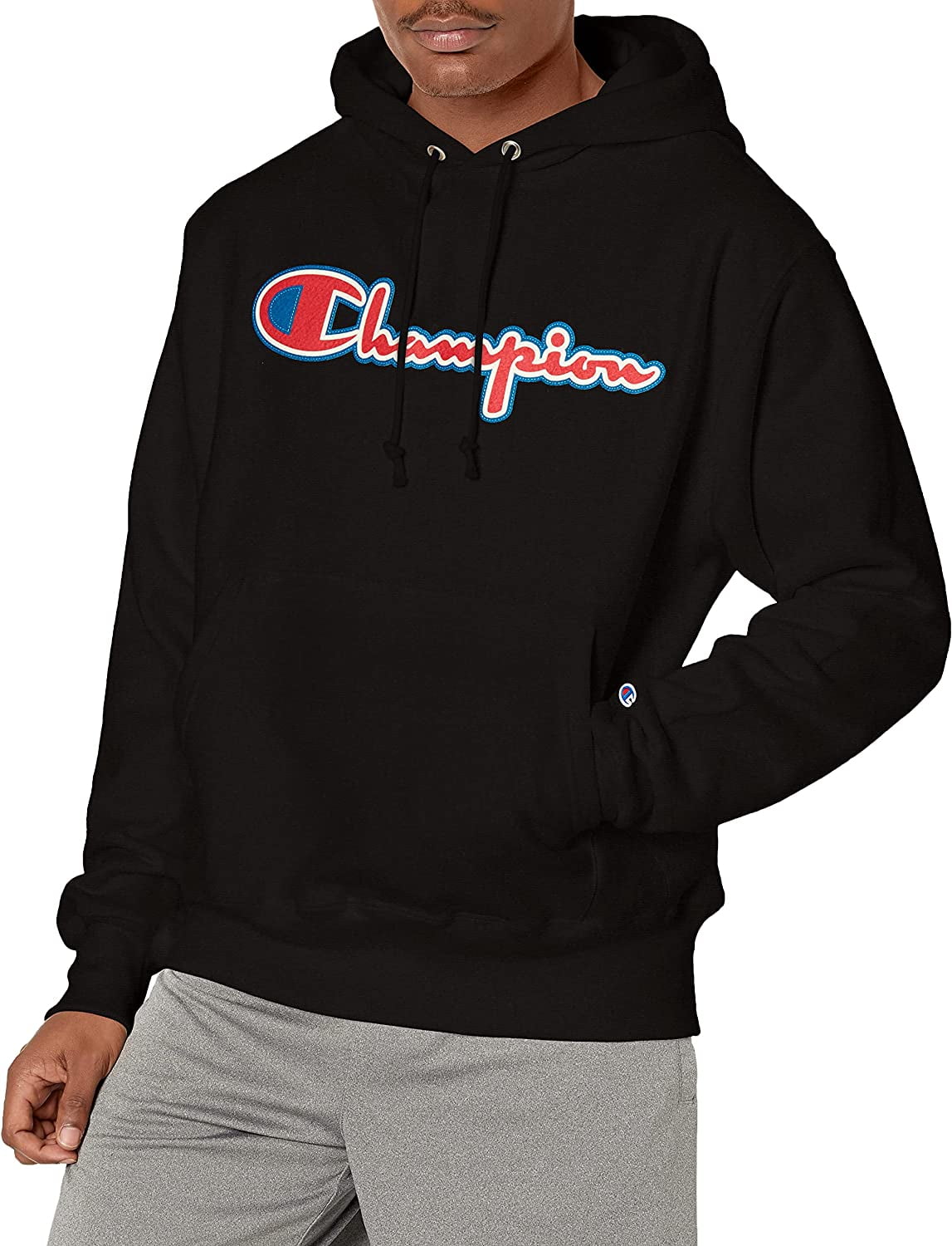 Champion Mens Script Logo Reverse Hoodie BLK-L - Walmart.com