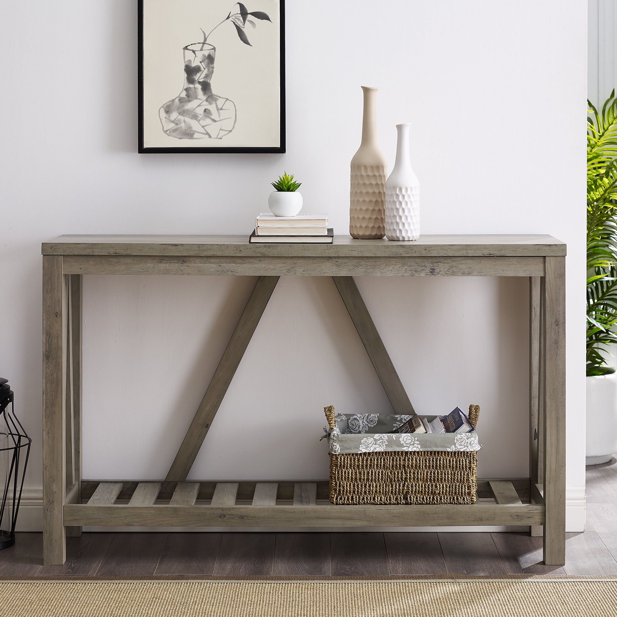 Modern Farmhouse Grey Wash Entryway Table By Manor Park Walmart