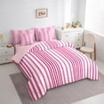 thumbnail image 2 of Castle Fairy Tribal Vertical Stripe King Bedding 7pcs,Watercolor Thin Line King Bed in a Bag,Magenta Rose White,Reversible, 2 of 7