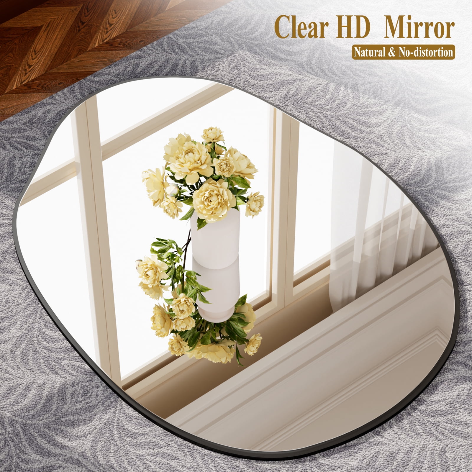 Gleamira 40"x26" Irregular Bathroom Mirror Frameless Wall-mounted Decorative Vanity Mirror