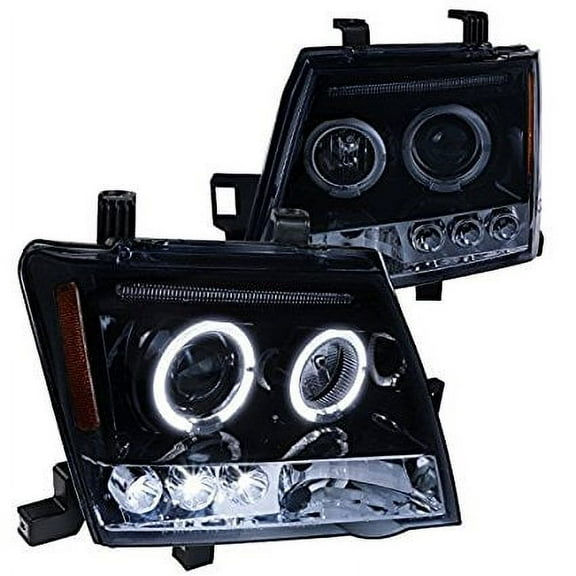 For Nissan Xterra Glossy Black Halo Projector Headlights Smoke Lens Head Lamps