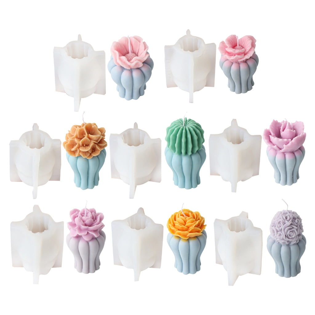 FENOHREFE 3D Silicone Mould Flower Vase Shape Scented Candle Mold Epoxy Resin Molds for Ornament Aromatherapys Crafting Moulds