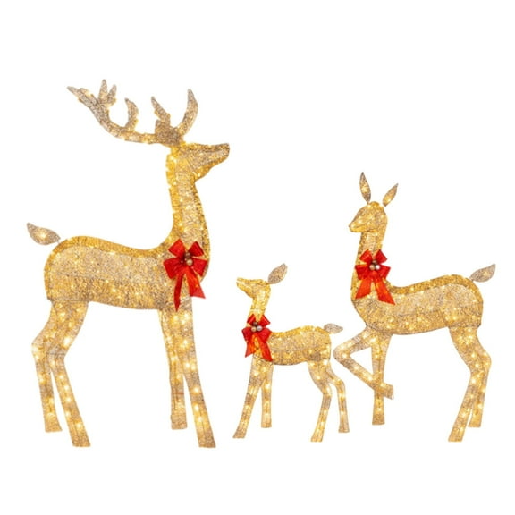 BOPORO Flat style Lighted Christmas Deer Outdoor Yard Decorations Reindeer Decorations LED Lights Pre Lit Decor Front Yards Garden 3pcs/Set(Not Three-dimensional Model)