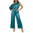 thumbnail image 2 of Womens Satin Two Piece Set Asymmetrical One Shoulder Top High Waist Wide Leg Pants Elegant Party Outfit Sky Blue XL(XL), 2 of 6