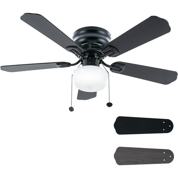 Ventilador de Techo Tradicional de 42 Pulgadas: Ventiladores de Techo LED de Interior Empotrados con Luz - Cadena de Tracción - Aspas de Doble Acabado - Motor Reversible (Negro Mate)
