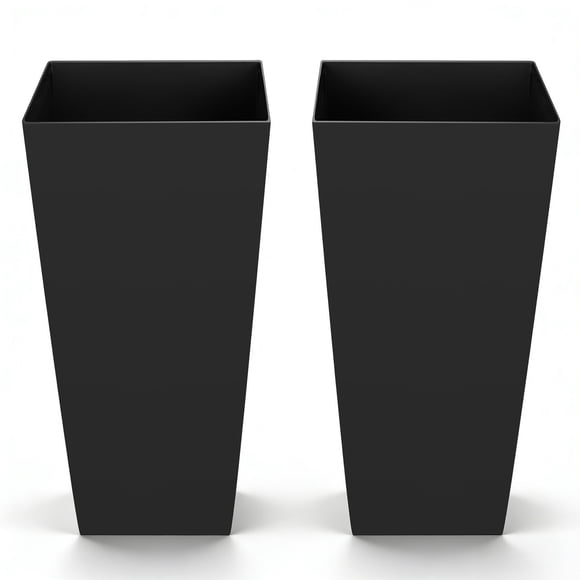 VEVOR Tall Planters Set of 2, 26 Inch Large Outdoor Taper Planters for Outdoor Indoor Plants, Front Porch Plastic Modern Flower Pots with Casters, Inner Pot & Drainage Holes for Patio, Garden, Black