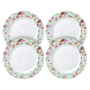 Gracie China Rose Chintz Plates, Set of 4 (Blue, 10.5-Inch)