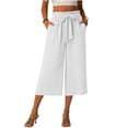thumbnail image 2 of VV AVEORS Capri Pants For Women Wide Leg Summer Gaucho Capris Pant Palazzo Drawstring Loose Fit Casual Dressy Cropped Trousers With Pockets White XL, 2 of 6