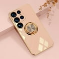 thumbnail image 2 of ELEHOLD for Samsung Galaxy S24 Ultra Slim Case Electroplating Frame Design All-inclusive Lens Protection Metal Ring Holder Stand Function Shockproof Lightweight Case for Galaxy S24 Ultra - Pink, 2 of 7