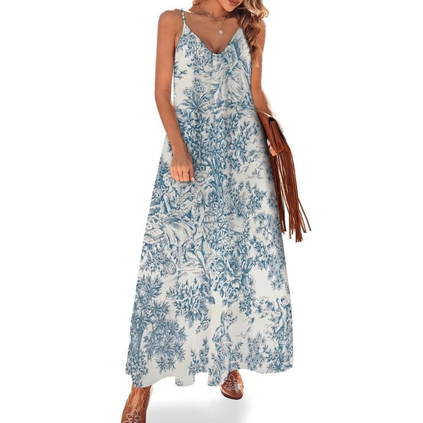 Vestido sin mangas con diseño de toile francés y flores románticas de color azul pálido, vestido de verano para mujer , conjuntos elegantes para mujer