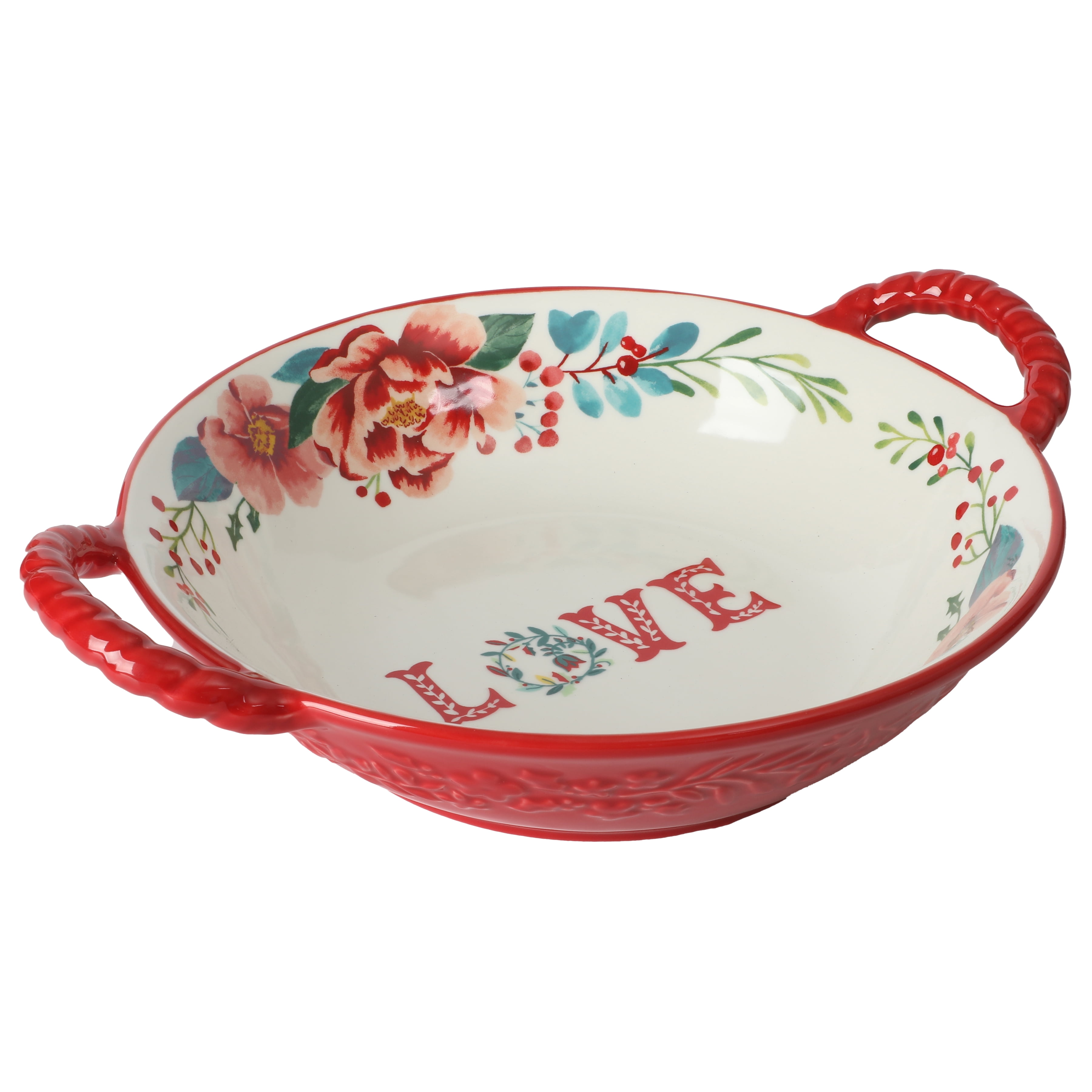 The Pioneer Woman Merry Meadow Red 10.2-inch Stoneware Serving Bowl with Handles