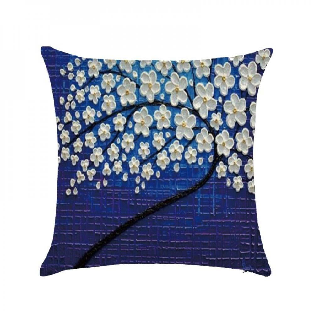18" Blue and White Cotton Linen Throw Pillow Case Cushion Cover Home Sofa Decor 