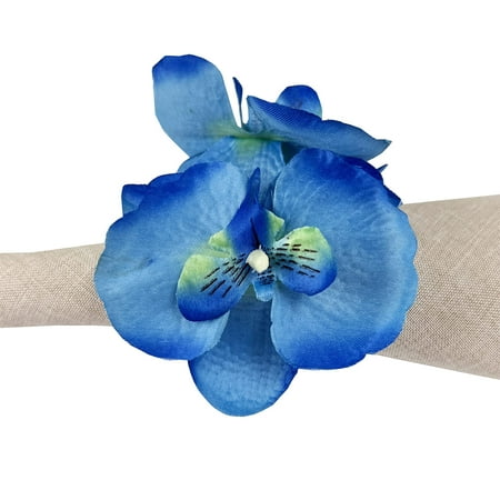 

Fennco Styles Handmade Double Moth Orchid Decorative Napkin Rings Set of 4 - Blue Flower Napkin Holders for Dining Table Banquet Wedding Holiday Décor and Special Event (Blue)