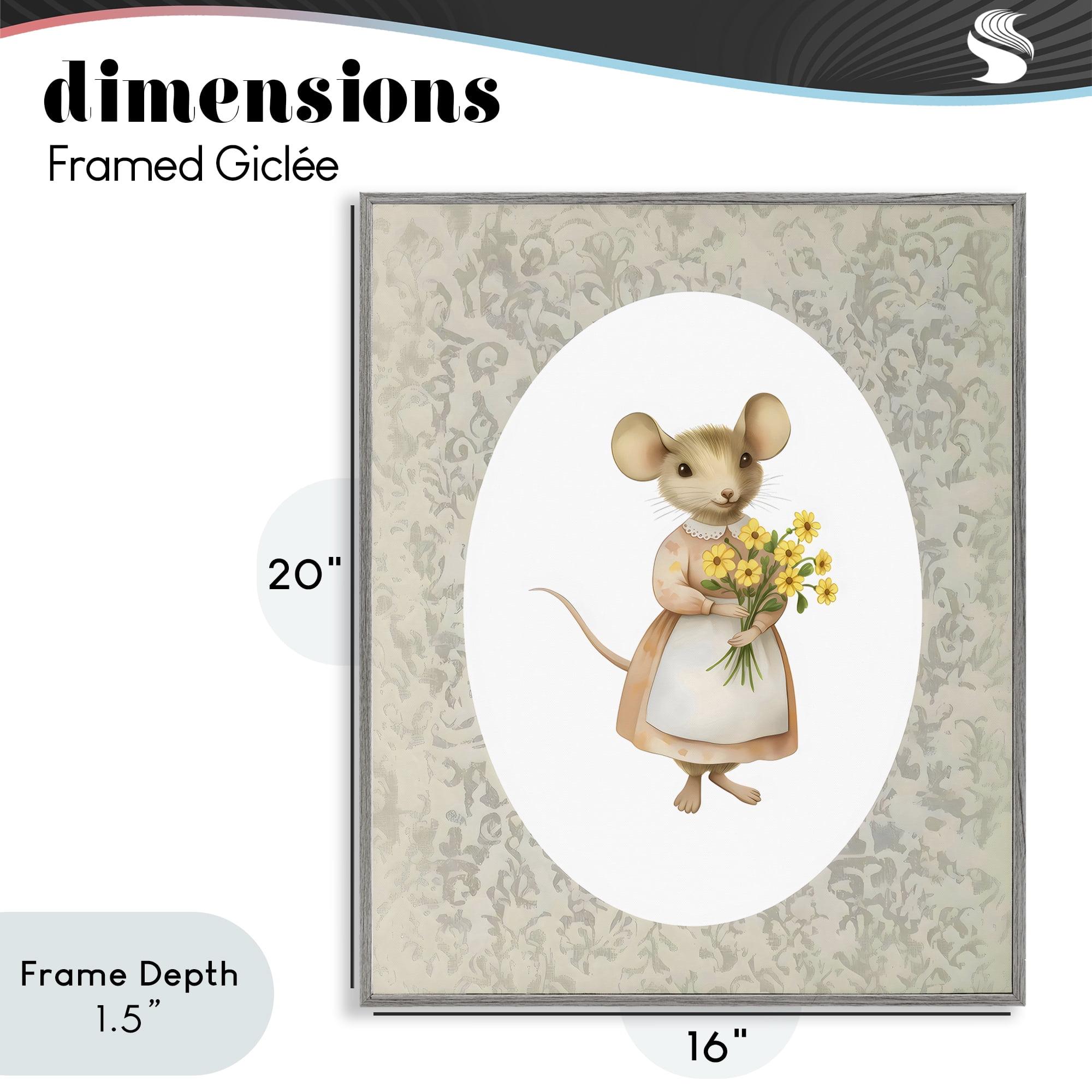 Stupell Industries Little Mouse with Flowers Gray Framed Giclee Art, design by Arlington Prints
