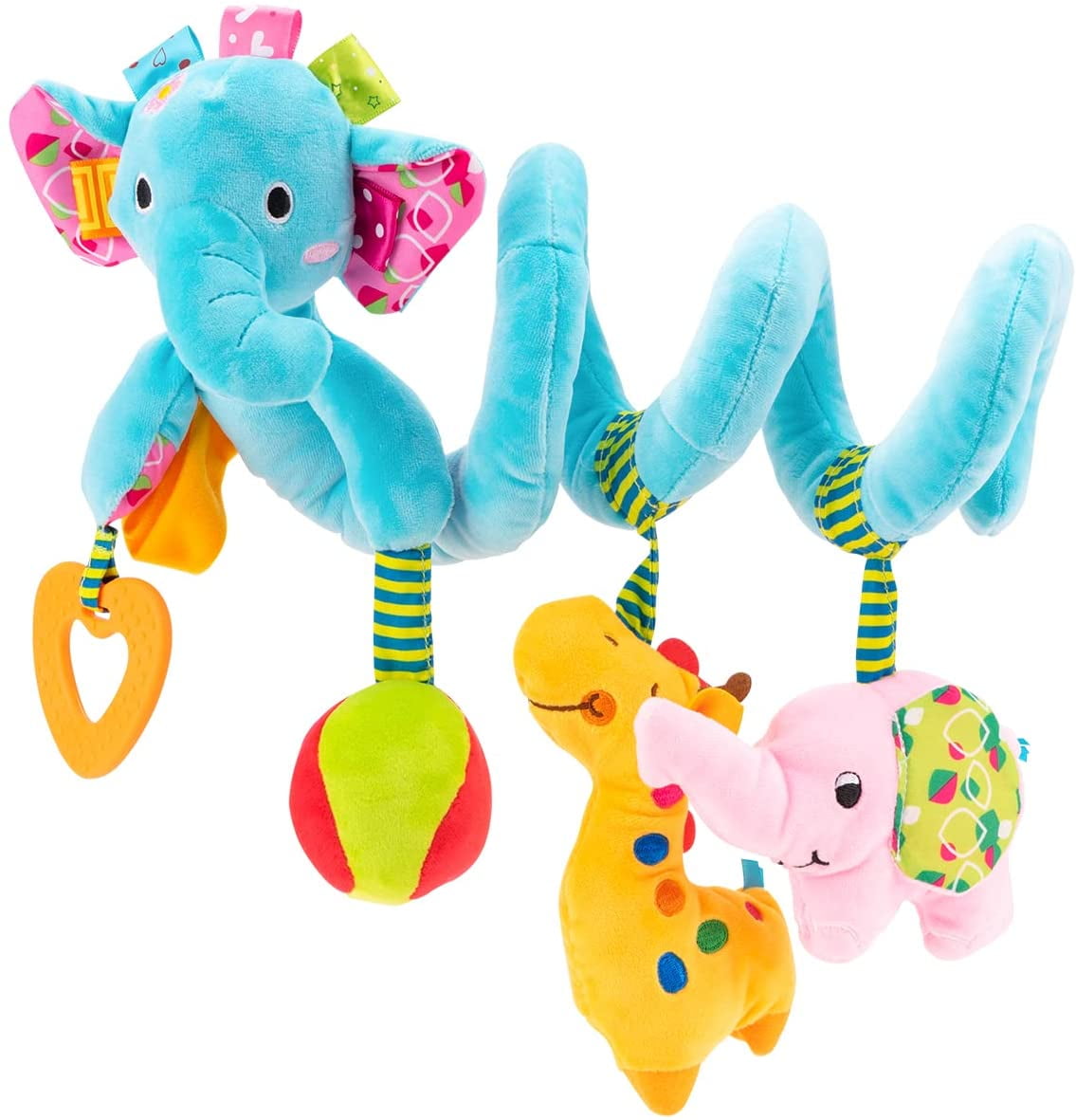 Infant Crib Car Seat Toys Colorful Animal Elephant 0 3 6 9 12 Months Baby Rattles Baby Gift for Infant Boys and Girls Newborn Stroller Toys Baby Hanging Rattle Toys 
