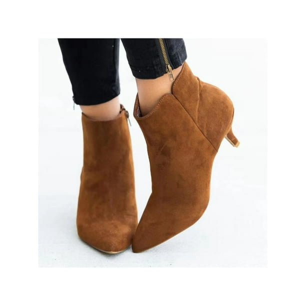 Woobling Womens Dress Bootie Shoes Side Zip Heeled Booties Pointed